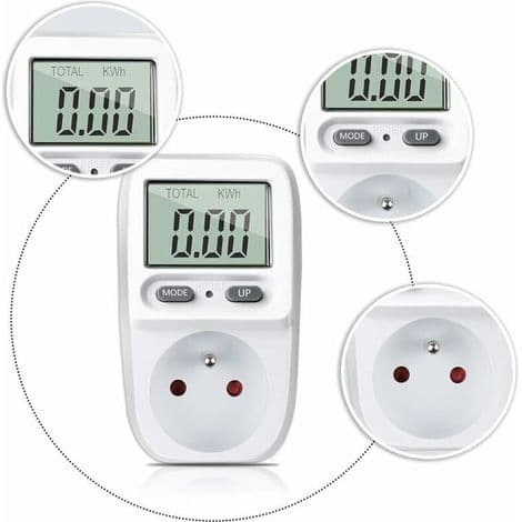Wattmeter, plug-in energimåler, strømforbruksmåler, strømforbrukskontroller med LCD-skjerm, maksimal effekt 3680W