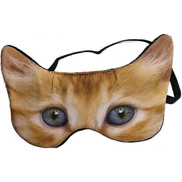 3D Söt Djur Rolig Sovmask, Mjuk Plysch Katt Ögonbindel Sovmask för Flygresor Yoga Kontor Tupplur Ögonskydd Ögonskugga 20*9cm Khaki