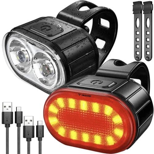 Bicycle Light Set Front and Rear LED USB Charging IPX4 Black