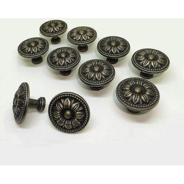 20 st Vintage Skåpsdörrs- och Lådknoppar 35mm Blomma Design Mässing Köksluckor, För Byrå Och Möbelskåp, Antik Brons