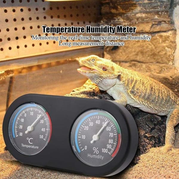 Mini analog temperaturhygrometer, rundt termometerhygrometer for reptiltank