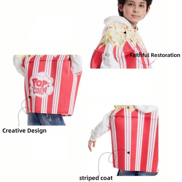 Popcorn Halloween-dräkt, kreativ matdräkt för flicka pojke cosplayfest
