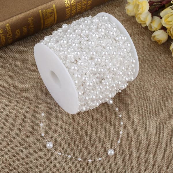 Pearl String with Polished Beads - 60m Roll - DIY Wedding Decoration (White)