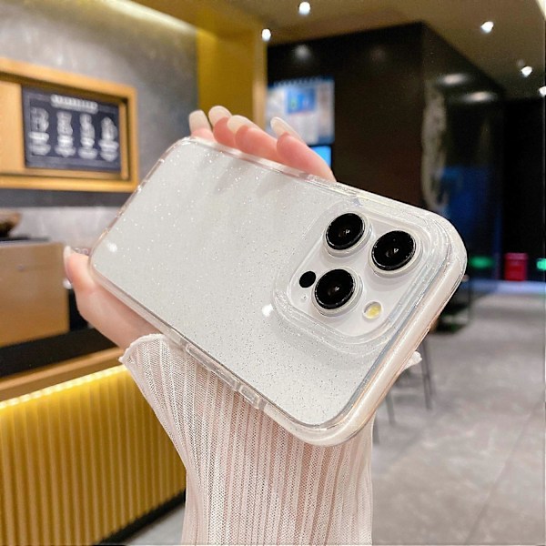 För iPhone 15 Pro Max Transparent Skal Glitter Damm PC+TPU Fallskydd Skyddande Skal