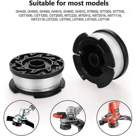 6-pack linsspolar med 2 skydd för Black Decker grästrimmare