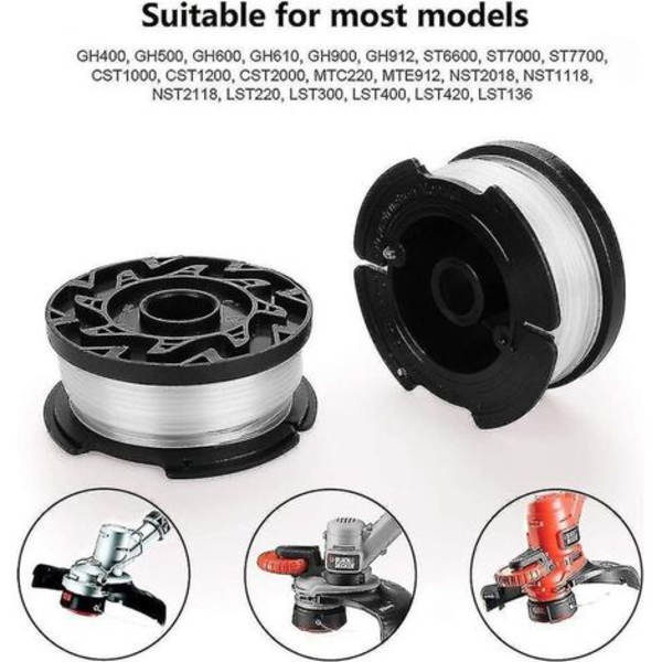 6-paknings snellespole med 2 deksler for utskifting av Black Decker gresstrimmere