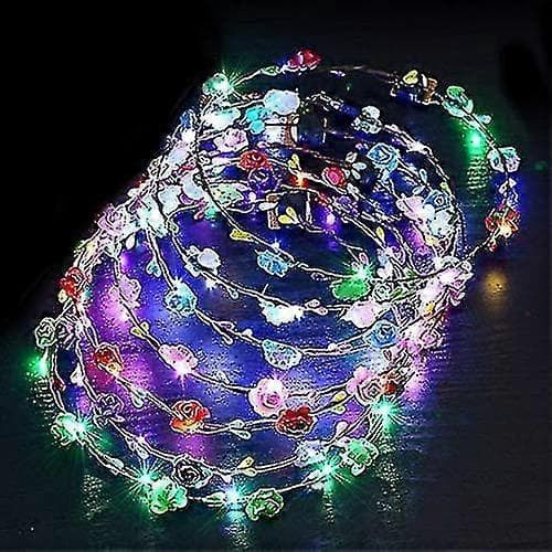 Pakke med 10 LED blomsterkranser, lysende blomsterhodeplagg for fest