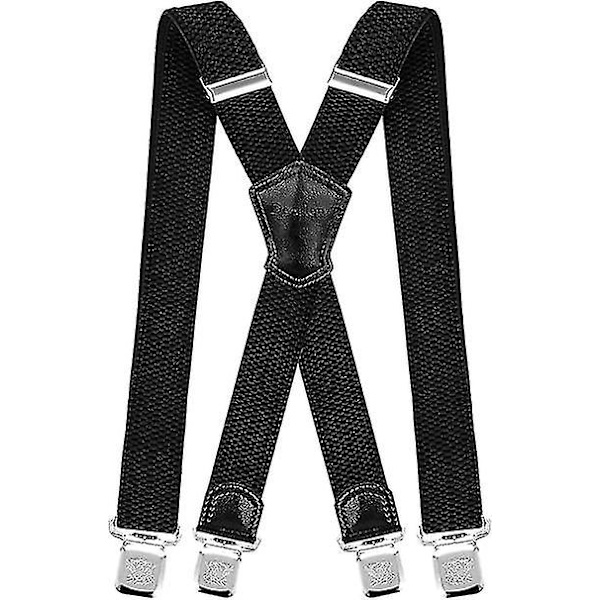 Herrebukser med veldig sterke metallklips Brede 4 cm Heavy Duty Suspenders One Size Fits All Menn og Kvinner Justerbare og elastiske X Form (svart)