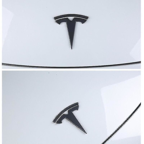 3x matt svart T-logotyp huv bagageutrymme ratt emblem för Tesla Model Y