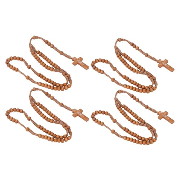 Trärosenkranshalsband med Jesus-avtryck - 10-pack, ljusbrun