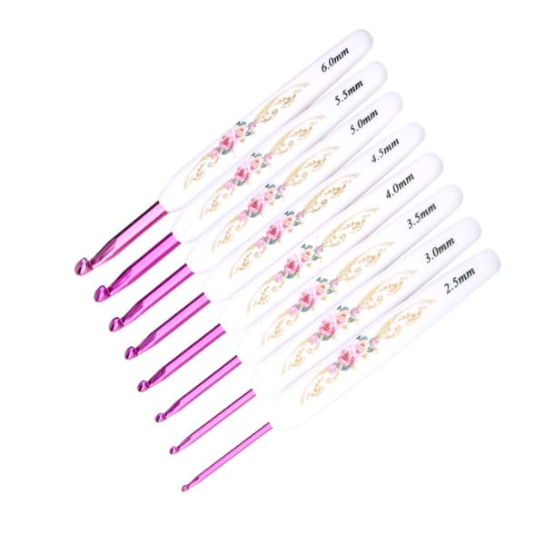 Aluminum Crochet Hook Set with Soft Floral Pattern (Large), 8 Pcs