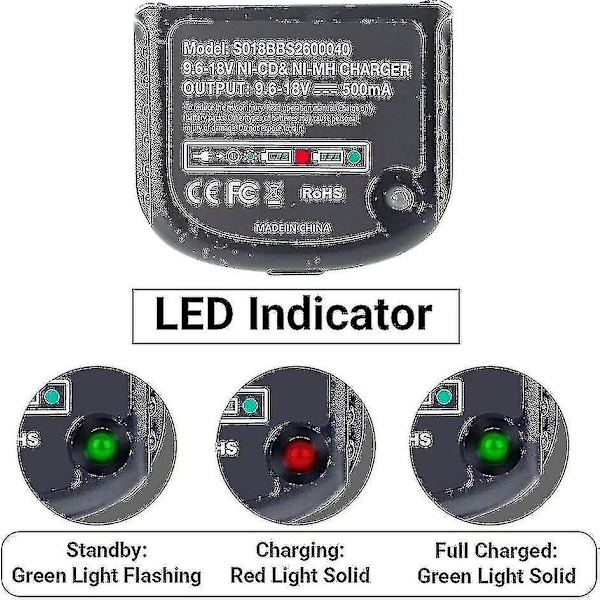 Reservelader Kompatibel med Black & Decker 9.6v 12v 14.4v 18v Nicad Nimh Batteri Hpb18-ope Hpb18 Hpb14 Hpb12 Hpb96 244760-00 A1718 Fsb18 B