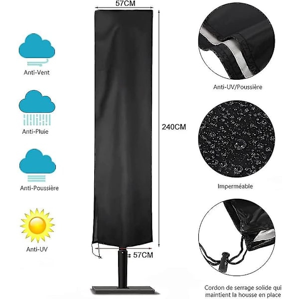 Vandtæt Parasol Betræk - 210d Oxford, Sort (240x57x57cm)