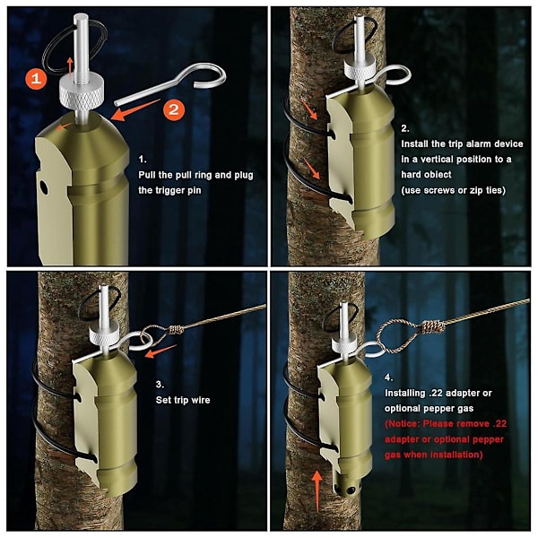 Perimeter Trip Alarm 12 Gauge Camp Trip Wire Alarm Device med .22 Option Tidig Varningssäkerhetssy