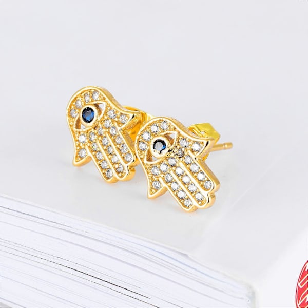 Ondt Øye Hamsa Hånd Øredobber for Kvinner Gull Stift Rustfritt Stål Cubic Zirconia Hypoallergen Elegant Delikat Beste Små Smykker (Gull)
