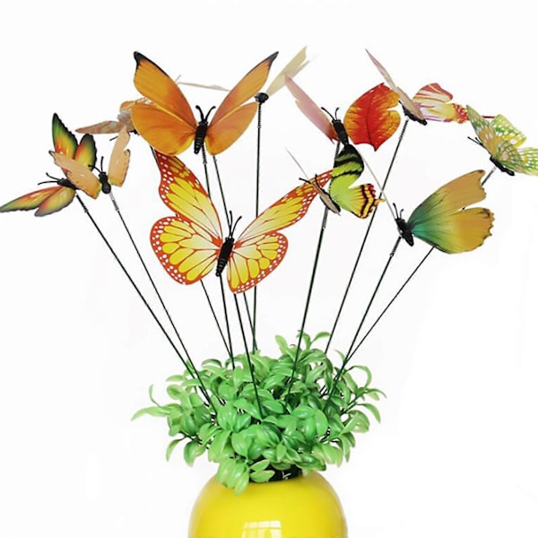Stempel Simulering Sommerfugl Blomsterpotte Vase Hagearbeid Bonsai Grønn Plante Dekor gul