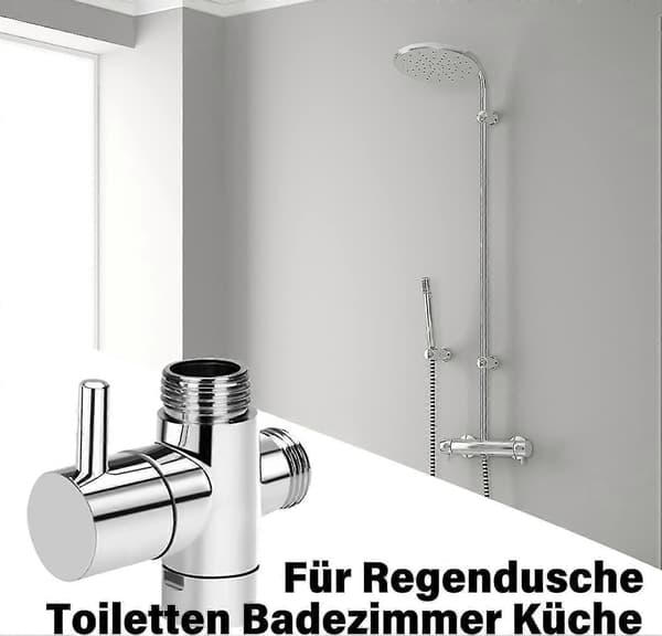 3-vejs omskifterventilhane-adapter G1/2 tommer - brusebad T-adapter, messingafleder til hane til håndbruser