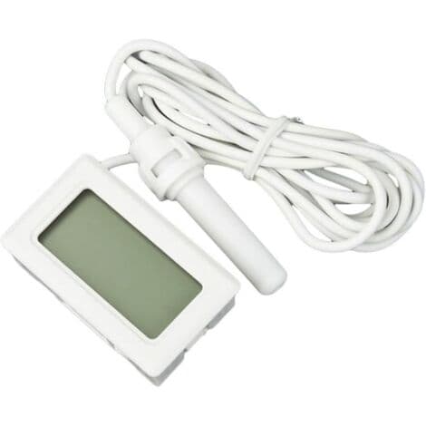 2-i-1 LCD digital inbyggd termometer hygrometer med extern för reptilinkubator akvariefjäderfä - vit