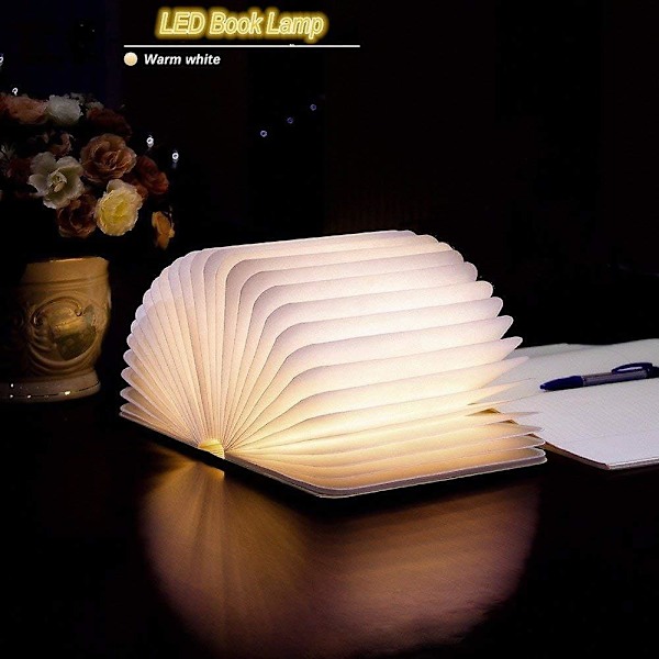 LED-boklampa i trä, vikbar magnetisk boklampa, USB-uppladdningsbar LED-papperslampa, dekorativ lampa med 1000 mAh batterier