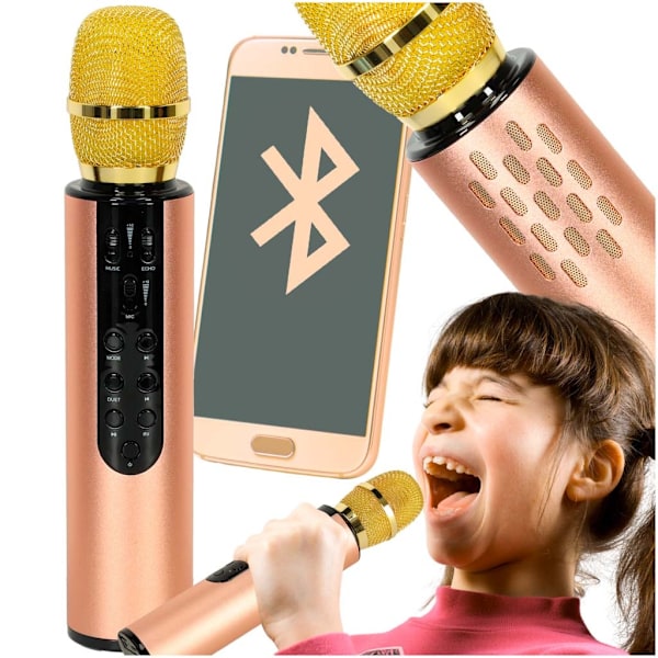 Wireless Karaoke Microphone Bluetooth Gold K3 with Speaker Reverb