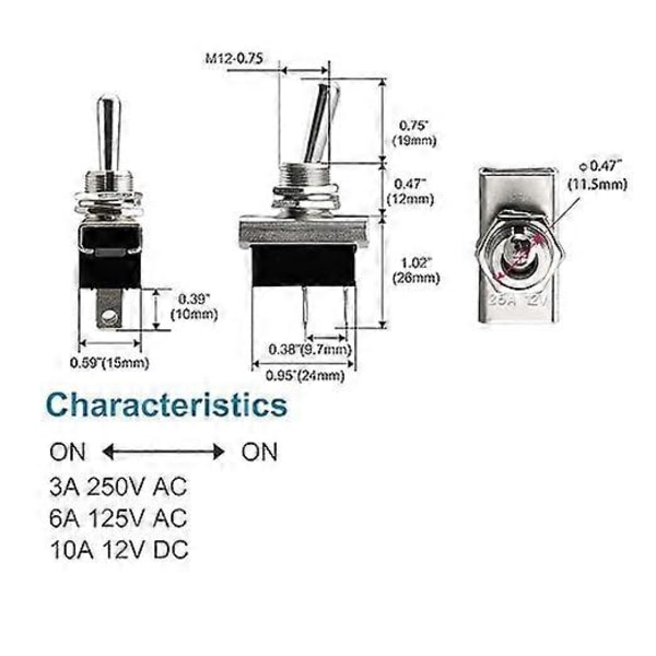 Metall Flip Rocker Strömbrytare, KN3D-101, 12V 25A, På/Av, 2 Positioner 2 Stift, För Bilinstrumentbräda
