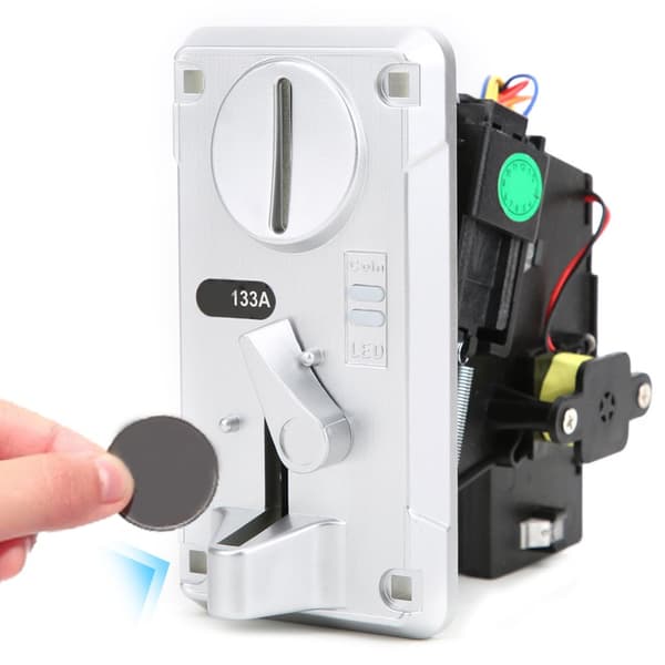 Coin Acceptor with LED Light and Flip Cover for Game Machine - Silver