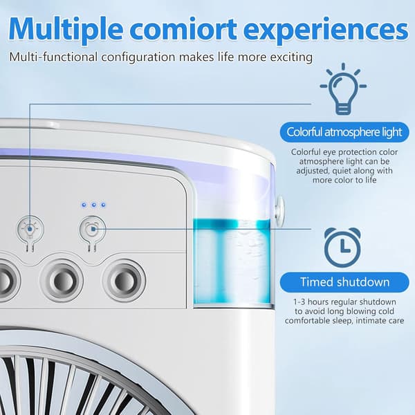 Bærbar Aircondition Luftkøler 4 i 1 600ml 3 Hastigheder Ventilator Sort