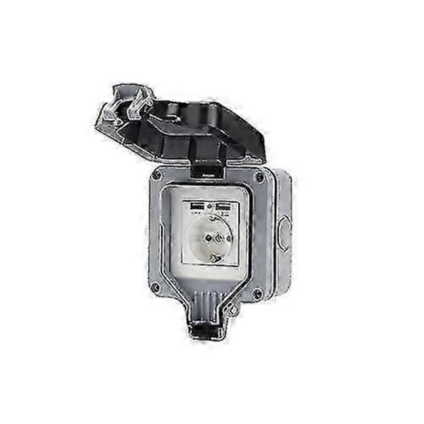 Ulkokäyttöön tarkoitettu kaksoispistorasia USB:llä, vedenpitävä, kestävä, pistorasia seinäkotelolla (yksittäinen) - KC