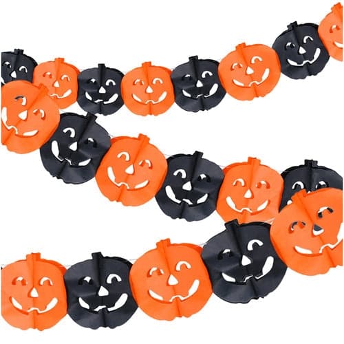 Græskarguide Halloween 3 m papir orange/sort, græskar 17,5 cm