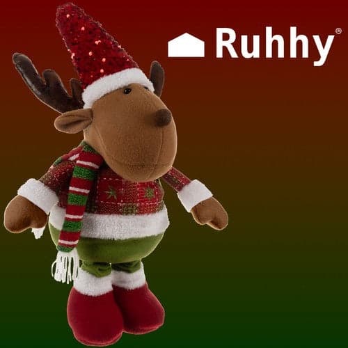 Telescopic Christmas Reindeer Decoration 62-95 cm Polyester Red/Green/White