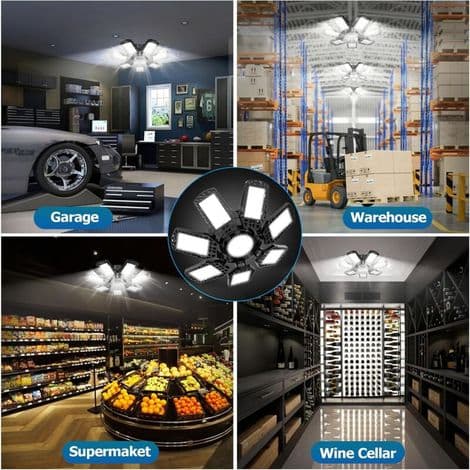 LED garage belysning, 7000 K, justerbar belysning med 7 justerbare paneler og 1 justerbart panel, E26/E27 LED værkstedsloftslampe til lager, w