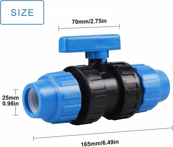 PP Vandrørsforbindelse, PE Rørklemmeforbindelse, 25mm (Blå)