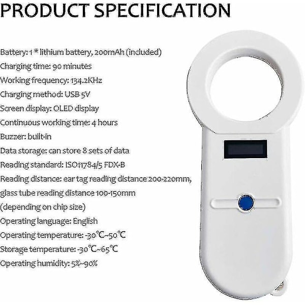 Digital kæledyrsscanner følsom Iso11784/5 kæledyr Id mikrochiplæser Usb transponder mikrochip scanner til hund kat hest