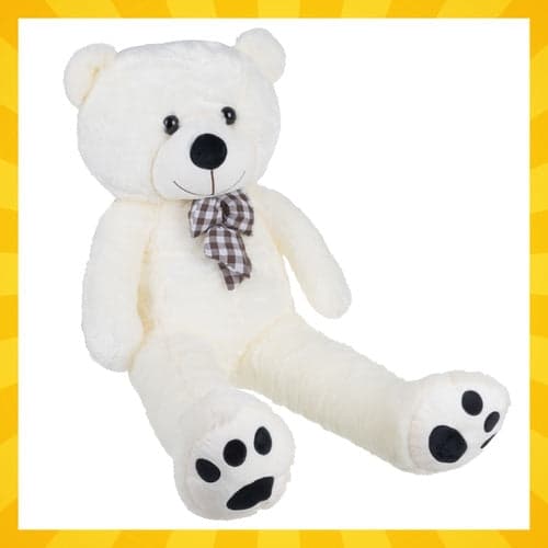 Bamse 100 cm ecru plys med sløjfe, 0+