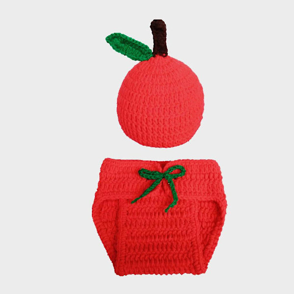 Rea  Nyfödd Baby Äpple Stickad Virkad Kläder Kostym Foto Fotografering Rekvisita Outfit
