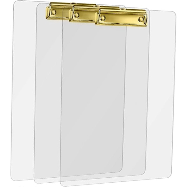 Akryl Clipboard Holder, Klar Akryl Clipboard, 3 Stykker Mode Design A4 Clipboard, Clipboard med Klemme (Guld)