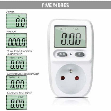 Wattmeter, plug-in energimåler, strømforbruksmåler, strømforbrukskontroller med LCD-skjerm, maksimal effekt 3680W