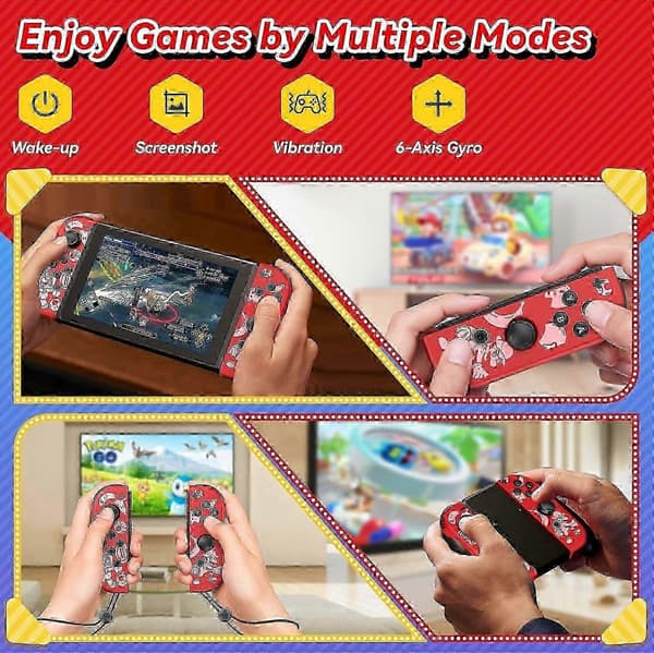 Controller til Nintendo Switch, L/R Controllere med Dobbelt Vibration/Vækning/Bevægelseskontrol Cool Controller - Mario