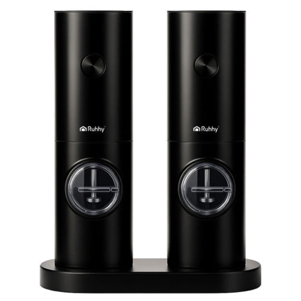 Electric Salt and Pepper Grinders 2-pack Black, Ceramic Grinder, LED