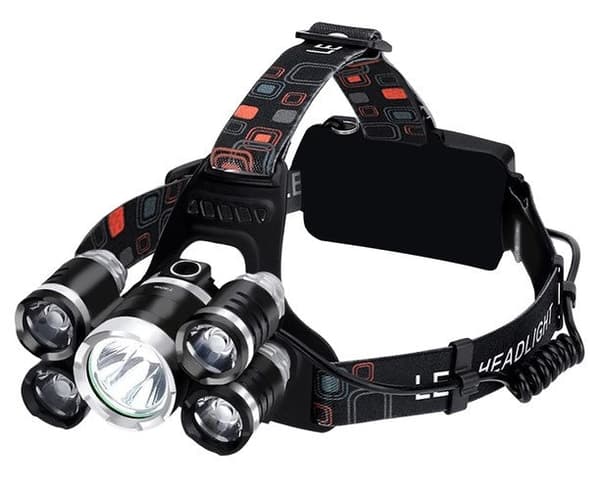 Hodelykt 5x Cree T6 LED 4 moduser 2x 6800mAh batteri med lader