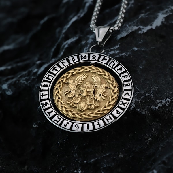 Nordic Vikings -korut, Odinin Valknut ja viikinkien Vegvisir-riipusruunukaulakoru ruostumattomasta teräksestä valmistetulla ketjulla, lahjaksi miehille2