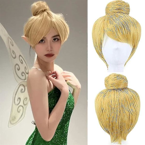 Tinker Bell Paryk Kvinder Kort Glat Cosplay Kostume Paryk Til Halloween Hår Guld Blond Fest Jule Paryk