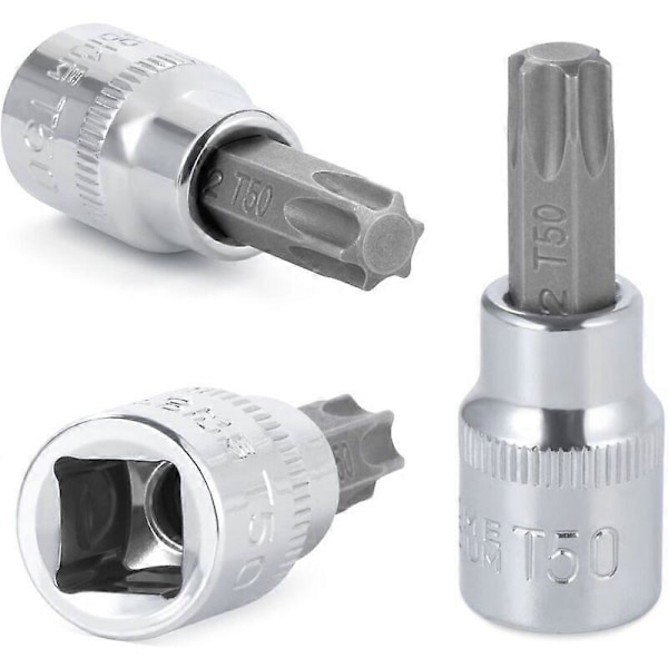 13 stk. Torx Pipesett, T8 - T70 Pipebitssett, Hunn-Torxpiper, Torx Bit Pipesett, Krom Vanadium Stål 1/4\", 3/8\" og 1/2\" Feste