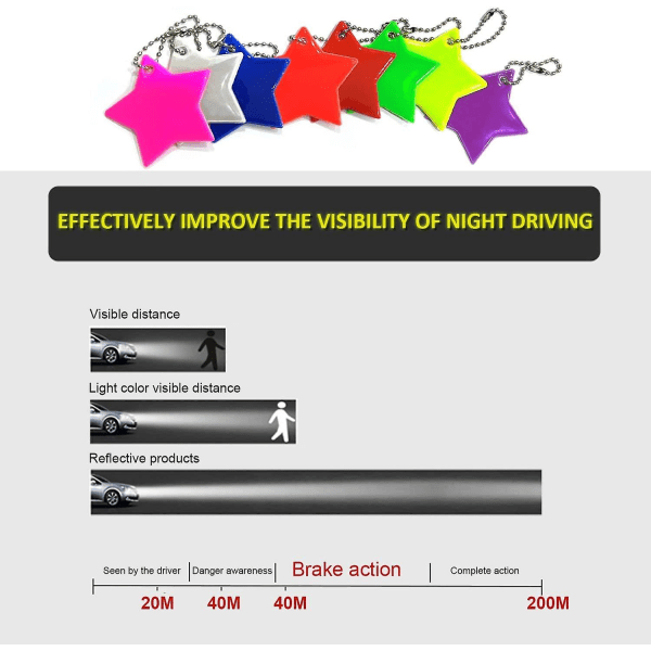 8 st reflekterande stjärnor, reflexhänge, säkerhetsreflexhänge, 5,5 cm / 2,2 tum, 8 färger, för kläder, ryggsäckar, bagage, barnvagnar, rullstolar