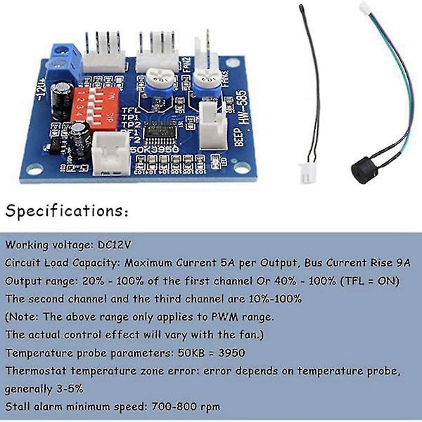 Dc 12v 4-tråds fläkt temperaturkontroll hastighetsregulator Cpu-modul temperaturlarm Pwm P