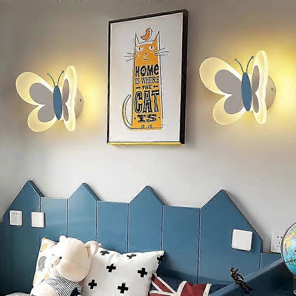 LED Vägglampa för Inomhusbruk med Strömbrytare, 14W Vägglampa för Sovrum för Pojkar och Flickor, Rosa Fjäril Sänglampa Vägglampa med 3 Justerbara Färgtemperaturer