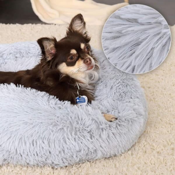 Rund hundekurv, kattepude, doughnutformet kurv, Ø 50 cm (M), Lysegrå