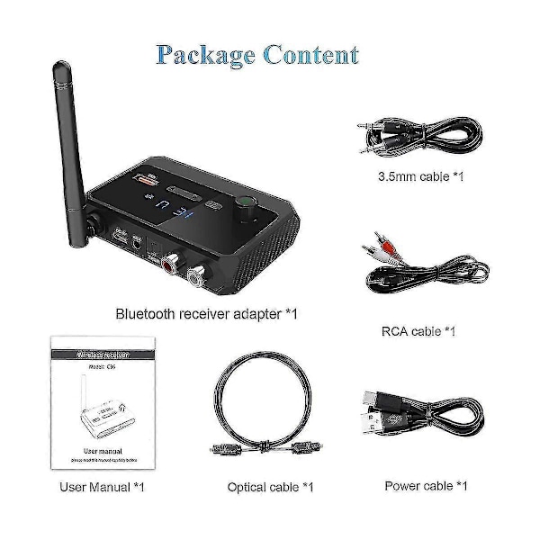 Bluetooth-adapter för stereoreceiver - Bluetooth 5.3-receiver, trådlös ljudadapter för hemstereo