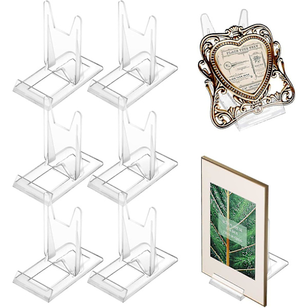 Dekorativ Pladeholder, 6 Styk Justerbar Pladeholder I Transparent Akryl Staffeli Display Stativer Foto Ramme Støtte
