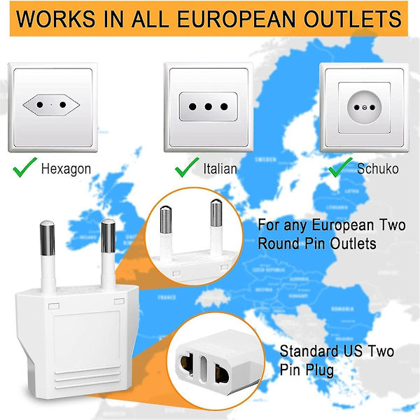 Europeisk stickkontakt adapter, 20 st USA till Europa stickkontakt adapter, europeisk resetyp C stickkontakt adapter, europa strömomvandlare Eu stickkontakt